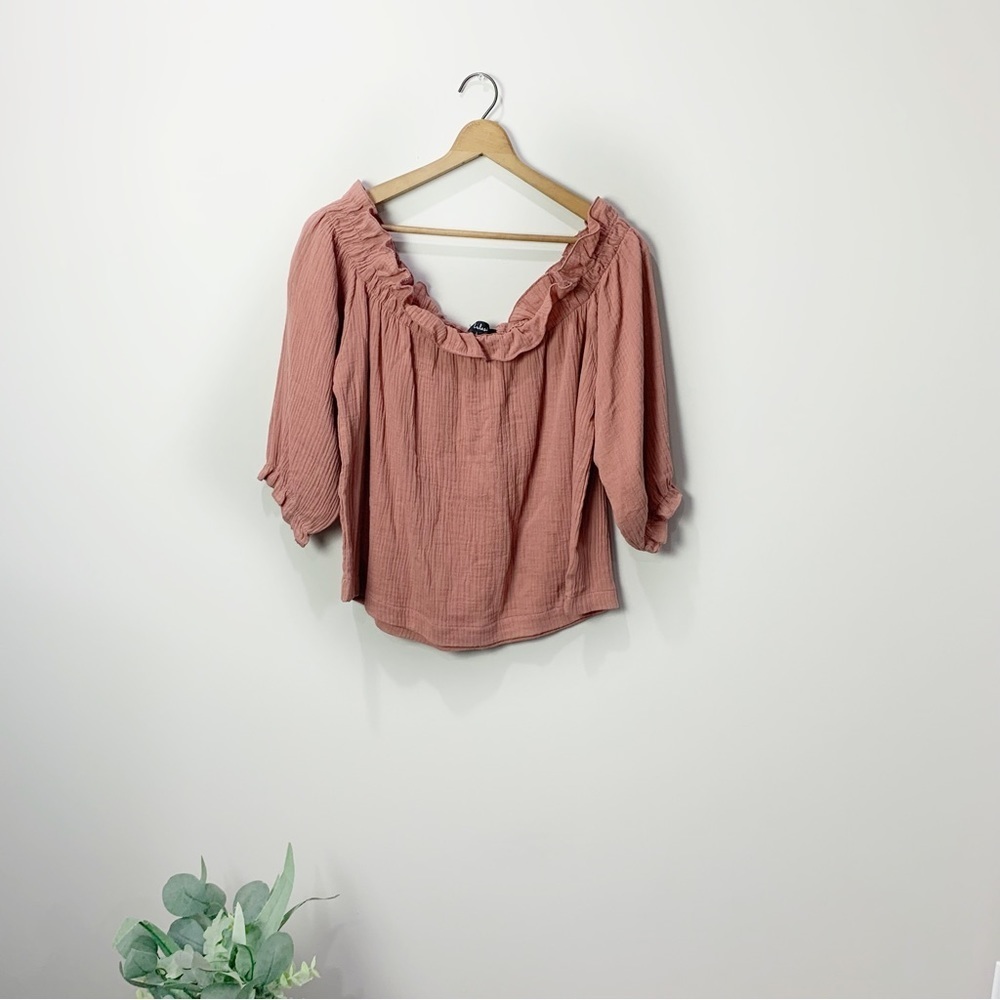 [Lulus] Dusty Pink Off The Shoulder Romantic 3/4 Sleeve Top
